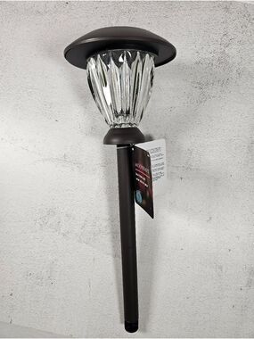 NWT Set of 5 Premium Moonrays Solar LED Ribbed Glass Bronze Metal Light 21"